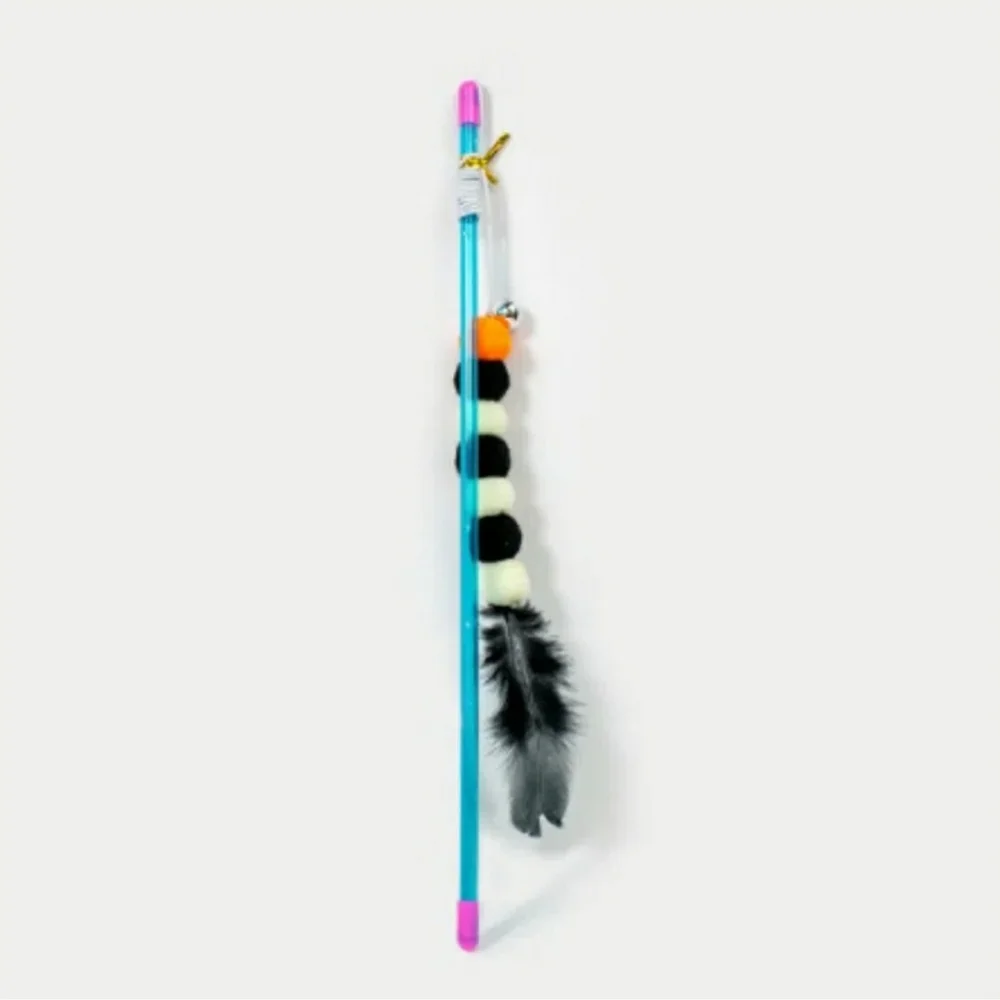 Cat Elastic Rope Pom Pom Feather Teaser Stick Small